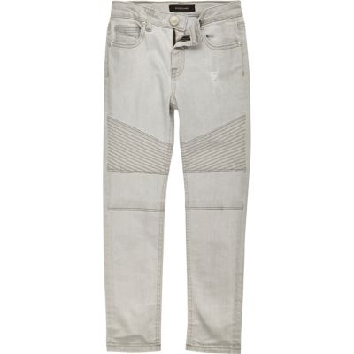 Boys light grey biker slim jeans